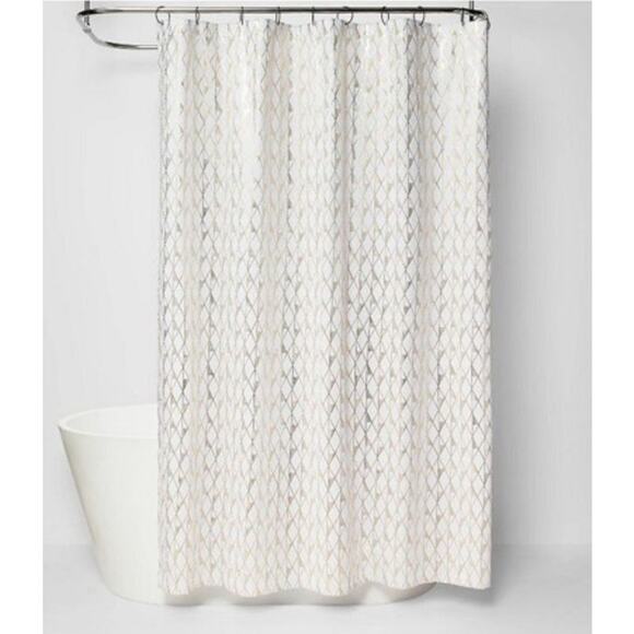 Project 62 Bathroom Shower Curtain Gold and white Abstract Diamond 72" x 72" - Picture 1 of 5